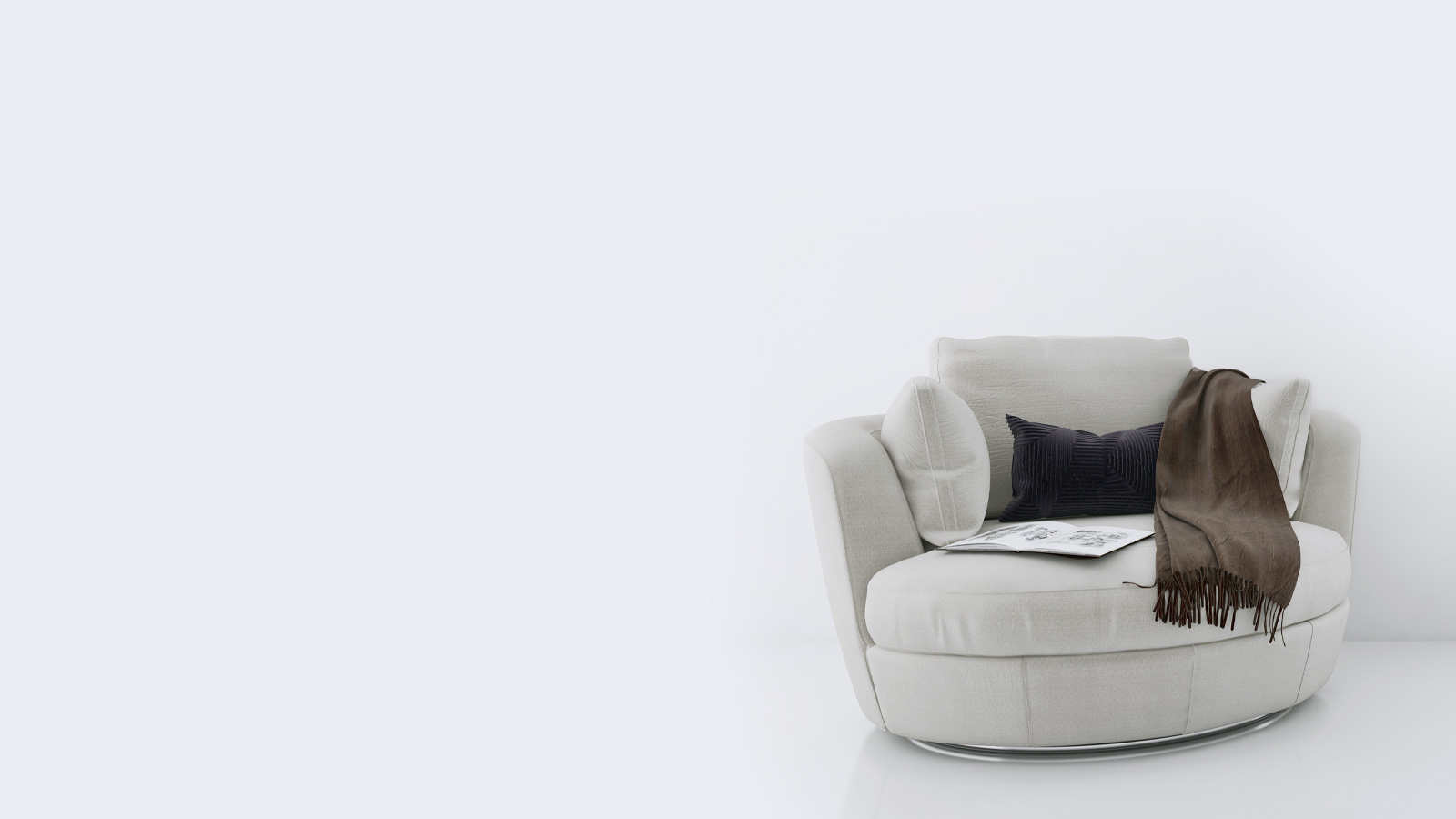 Sofa gris con manta marrón sobre fondo blanco para calcular impuestos de inmuebles